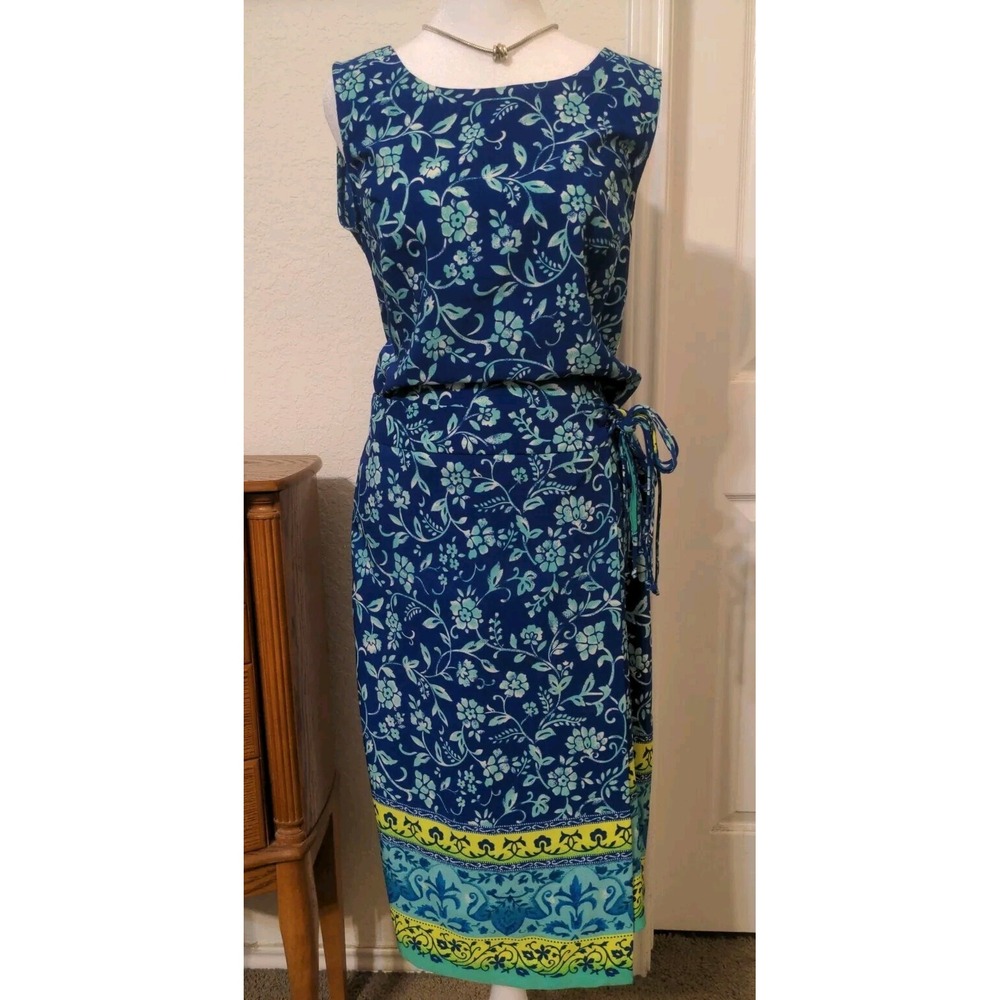 Sagharbor Women's Blue & Green Sleeveless Floral Summer Dress Size 12